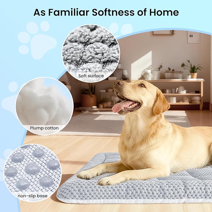 REEVAA Dog Bed Mat for Car Backseat [Extra-Thick & Chew-Resistant], Road Trip Bed to Fully Protect Dog's Safety, Fits Trucks/SUVs Back Seat Cover Extenders, Grey, 54x24x1.8 inch