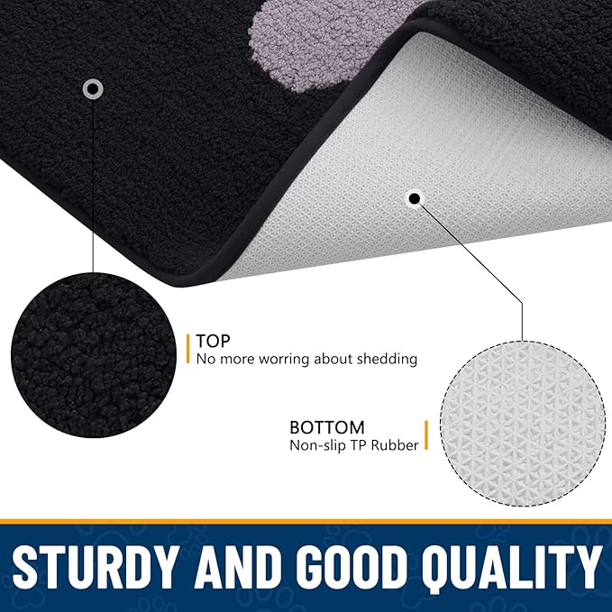 Smiry Dog Door Mat for Muddy Paws 36x24, Dirt Trapper Non Slip Washable Indoor Doormats, Absorbent Entryway Carpet for Inside Floor, Black and Grey