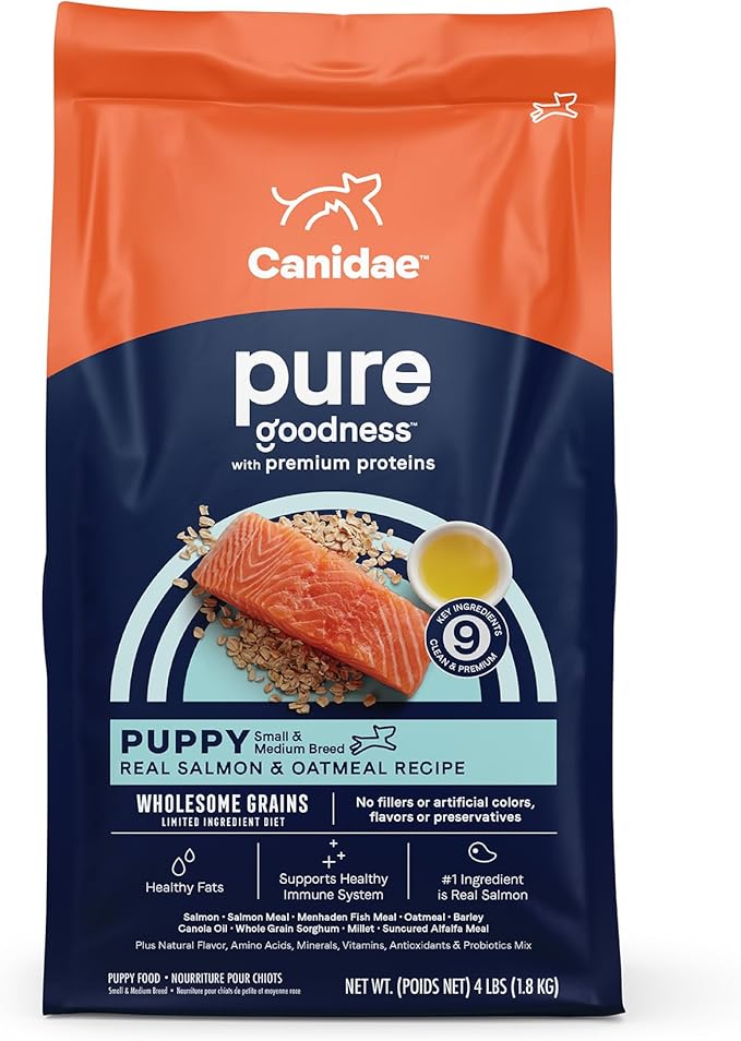 CANIDAE Pure Farm to Bowl Wild-Caught Salmon & Oatmeal, Puppy, Dog Food, 4lb