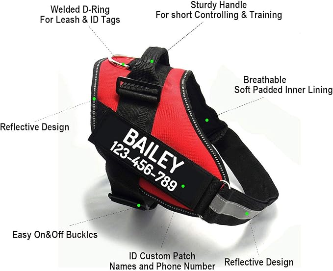 PawPawify Custom No Pull Dog Harness with Name and Phone Number, Heavy Duty Personalized Pet Vest to Prevent Tugging, Pulling, or Choking, Training and Walking (Black, S (10-19LBS))