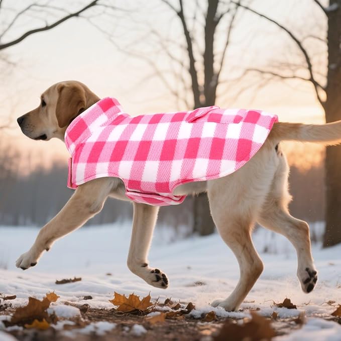 ASENKU Dog Winter Coat, Fleece Doggie Jacket Plaid Reversible Vest Waterproof Windproof Cold Weather Clothes for Small Medium Large Dogs (XS, Pink)