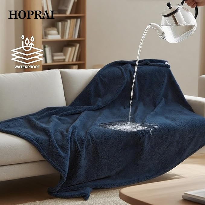 Waterproof Pet Blanket for Medium Large Dogs Washable Fluffy Thick Jacquard Shag Fleece Warm Sherpa Pet Blanket Cats Puppy Couch Protection (Navy blueXXL85*85inches)