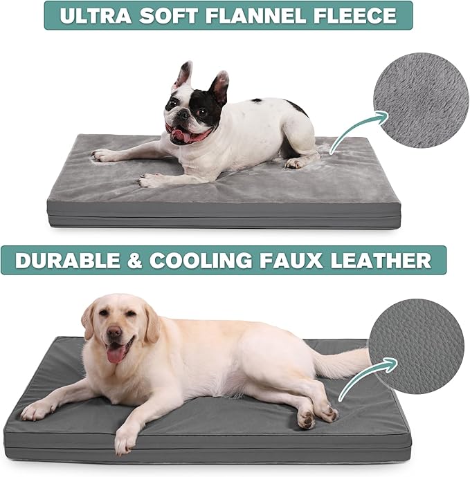 Vonabem Waterproof Dog Bed Large Medium Sized Dogs - Outdoor Orthopedic Crate Pad, Washable Pet Beds Removable Cover, Egg Crate Foam Support, Durable Anti-Slip Kennel Pads 35"x22", Gray