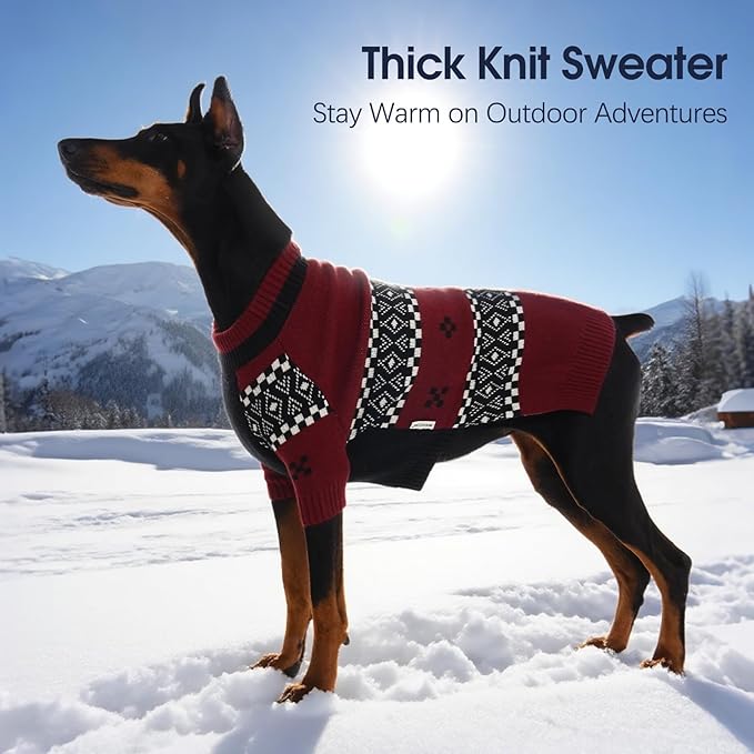 IECOii Great Dane Sweaters for Giant Breed Dogs Boy,Warm Sweaters for Extra Large Dogs,Thermal Cozy Boy Dog Winter Sweater Knitted Outfit for Holiday & Daily Wear,Pet Sweater with Sleeve,DarkRed, 5XL