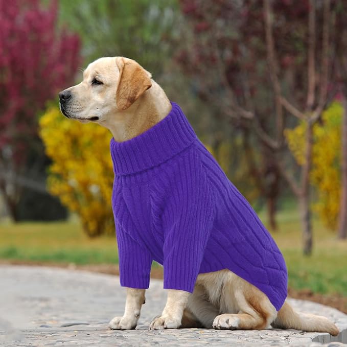 Large Dog Sweater - Turtleneck Thick Warm Doggie Christmas Sweater, Pet Sweatshirt Clothes Outfit Fall Knit for Pitbulls (Purple L)