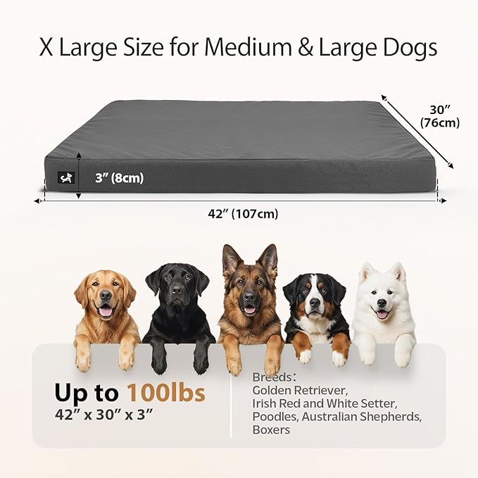 Sytopia 42 Inch Canvas Orthopedic Dog Bed for Large and Medium Dogs, Outdoor and Indoor Pet Bed, Waterproof & Washable Removable Cover, Non‑Slip Bottom, Supports up to 100 lbs, Dark Gray