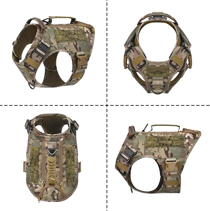 Tactical Dog Backpack Harness for Large Breed Original Design Metal Buckle Vest with Side Bags Pouches for Service Working Training (Camouflage (Vest only), L)