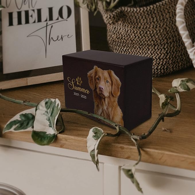 Custom Pet Keepsake Urns for Dogs, Wooden Box for Pet Ashes with Photo for Your Beloved Pets, Pet Cremation Urns as Sympathy Gifts for Pet Lovers - Small, 6" x 4" x 2.75" Pet Urns (Design 4)