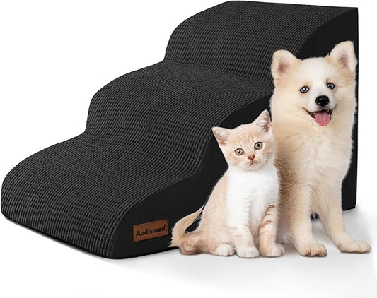 3-Step Dog Ramp and Stairs for Sofa and Chair - Non-Slip Sturdy Pet Steps for Small Dogs and Cats,15.7" H,Black