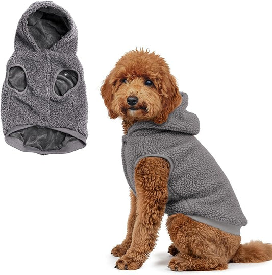 Spark Paws Fleece Dog Jacket, Hooded Sweater Vest, Warm Coat for Winter - Suitable for Small Medium Large XL XXL Breeds - Grey - 2XL