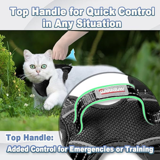 Cat Harness and Leash Set Escape Proof for Kitten Walking, Soft Adjustable Top Handle Vest Harnesses for Cats, Easy Control Breathable Reflective Small Medium Large, Black, S