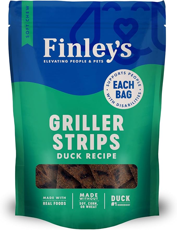 Finley's Duck Griller Strips Dog Treats, Real Duck, Grain-Free, Soft-Chew, Made in USA, 14.5 Ounce (Pack of 1)