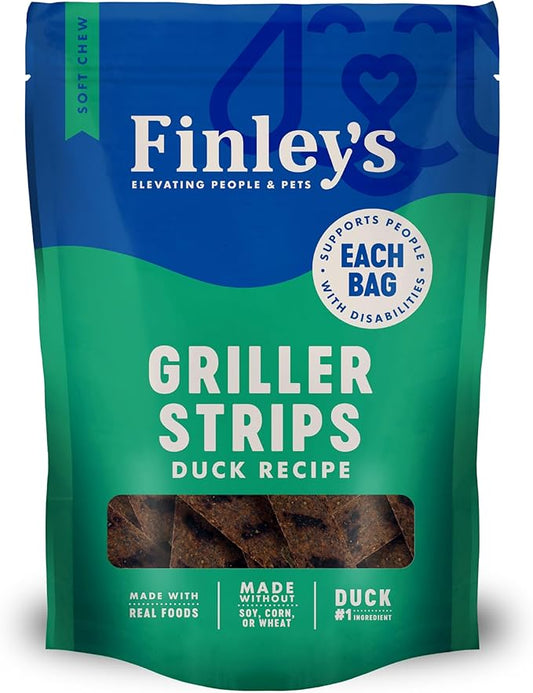 Finley's Duck Griller Strips Dog Treats, Real Duck, Grain-Free, Soft-Chew, Made in USA, 14.5 Ounce (Pack of 1)