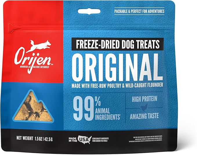 ORIJEN Grain Free High Protein Freeze Dried Dog Treats Original Recipe 1.5oz Bag