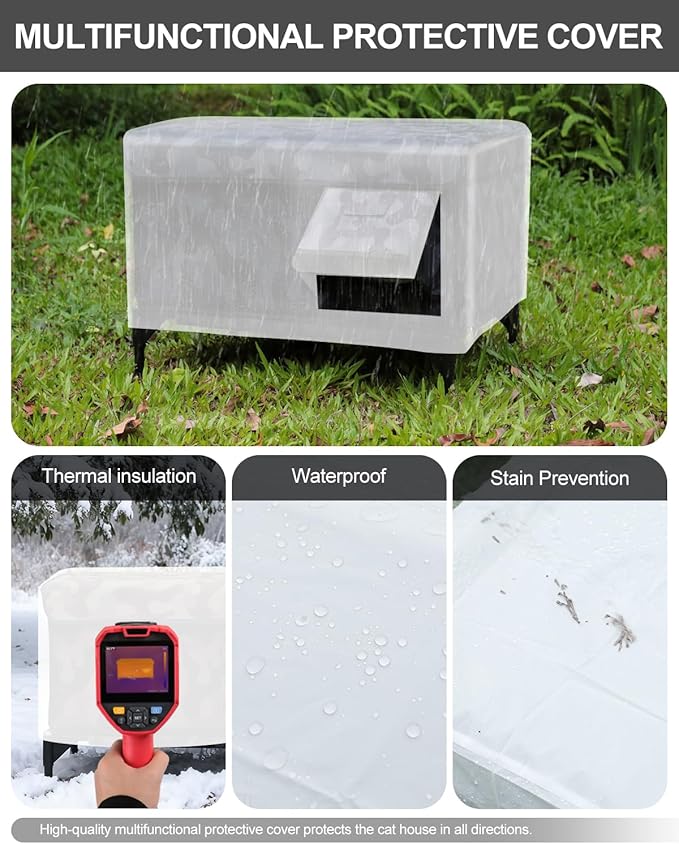 Heated Cat House for Outside,Dual Camera Mounts,100% Weatherproof & Extremely Insulated,Elevated Feral Cat Shelter with Escape Door,Waterproof Eaves for Outdoor Stray Barn Cat(Dark Camo,L)