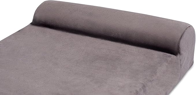 Internet's Best Memory Foam Lounger Pet Bed - Large - 48 x 30 Inch - Ultra Soft Plush Pet Bed - Headrest Pillow Top - Gray