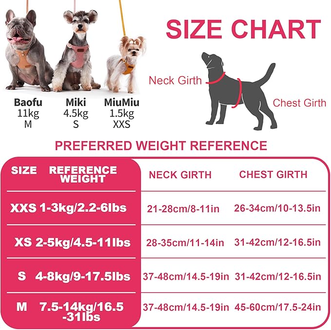 Puppytie No Pull XXS Puppy Harness with Multifunction Dog Leash,Soft Adjustable No Choke Escape Proof Pet Harness Vest,red,XXS