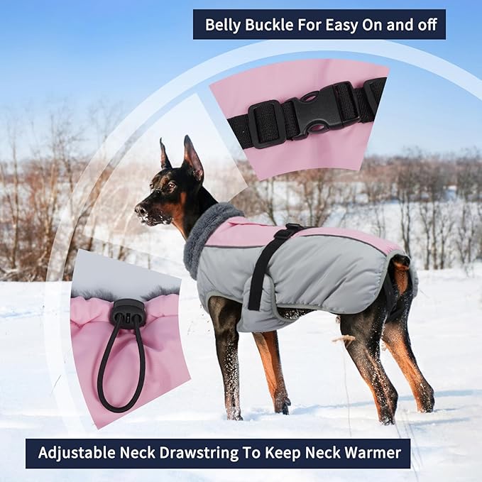IECOii Extra Warm Dog Coat - Reflective, Adjustable Winter Jacket with Buckle & Fleece Turtleneck Dog Jackets for Small Dogs, Waterproof & Windproof Fleece Vest for Cold Weather, Pink, Small
