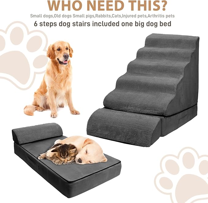 Dog Stairs & Steps for High Beds 30-36 Inches Tall for Small Dogs, LitaiL Pet Stairs/Steps for Beds 30 Inches High, Non-Slip Dog Ramps for Older Cats
