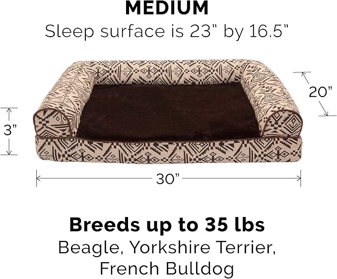 Furhaven Replacement Dog Bed Cover Plush & Southwest Kilim Décor Sofa-Style, Machine Washable - Desert Brown, Medium