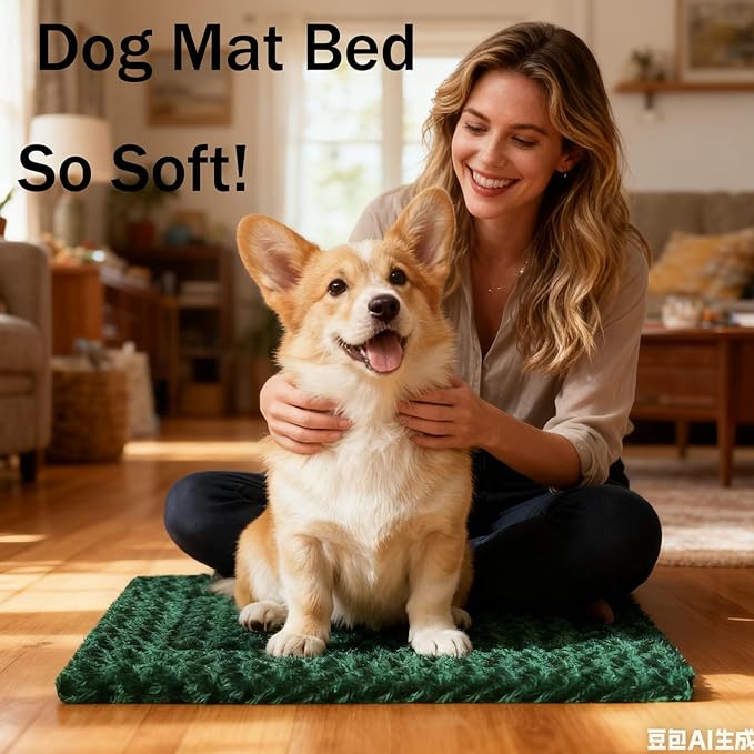 Dog Crate Bed Pad – Reversible Fleece Mat for Small, Medium, Large Dogs – Soft & Washable Anti-Slip Dog Bed Mat for Cages and Kennels – Comfortable, Durable Sleeping Pad for Dogs, Green, L