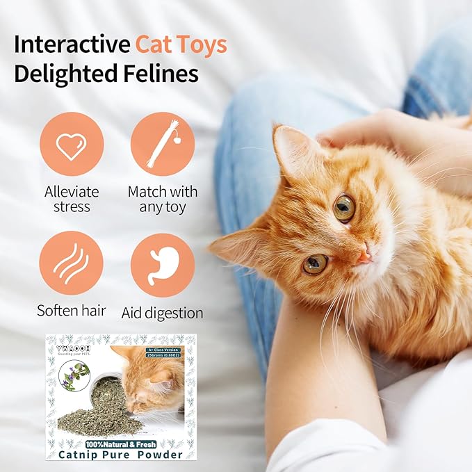 YWAOOH Premium Catnip for Cats & Kittens – Cold-Processed, High Potency Nepetalactone, 100% Pure Organic Leaf-Only Catnip for Toys, Scratchers, Refills, Stimulates Play & Protects Furniture - 25g