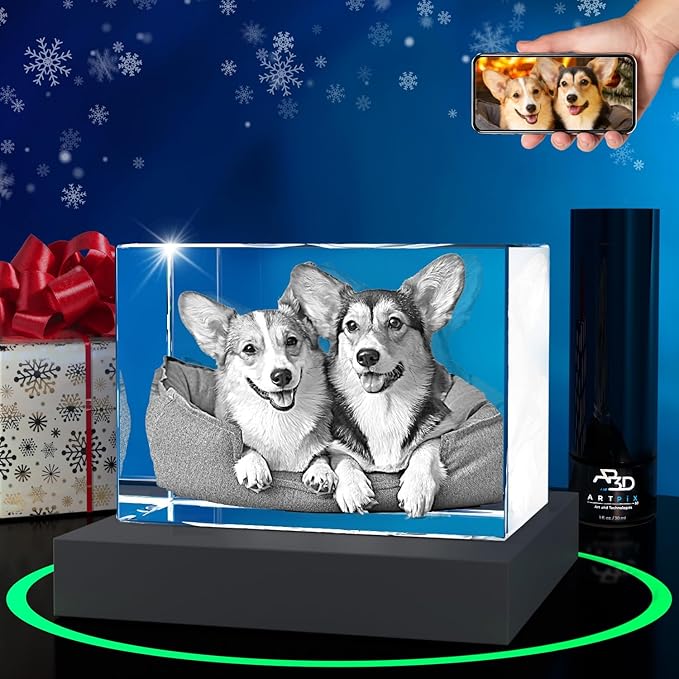 ArtPix 3D Crystal Photo, Christmas Personalized Gifts for Women, Wife, Her, Him, Men, Husband, Grandma, Great Xmas Customized Gift with Your Own Photo, Custom Glass 3D Laser Etched Picture Wedding