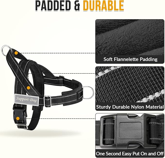 SlowTon No Pull Dog Harness - Heavy Duty Dog Harness and Leash Set for Medium Large Dogs, Reflective Tactical Harness with Soft Padded and Front Clip for Easy Walk and Training (Black XL)