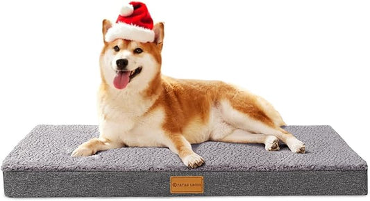 Patas Lague Orthopedic Dog Bed Large Sized Dog 36''X24'',Soft Waterproof Egg Crate Foam Medium Pet Crate Beds Mat with Removable Washable Cover and Non-Slip Bottom, Light Grey