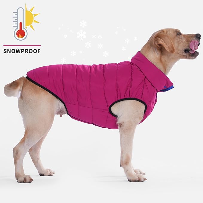 LovinPet Reversible Dog Puffer Coat for Medium & Large Dogs, Down‑Insulated Winter Jacket, Water‑Resistant & Wind‑Resistant, Anti‑Static, Dual-Sided Blue & Red for Cold Weather, 2XL