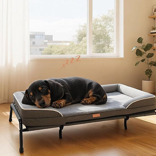 Lekereise Elevated Dog Bed with Waterproof Orthopedic Pet Beds, Removable Dogs Couch Bed for Indoor Outdoor, 2-in-1 Design, Suitable for Small Dog 32x25 Inch, Load 40lb, Grey