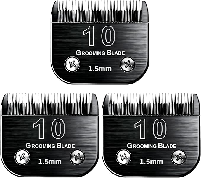 3 Pcs Size 10# Detachable Dog Grooming Blades, Compatible with Andis, Oster A5, Wahl KM10 Series Clippers, Cut Length 1.5mm, Black (10# 1.5mm, 3Pcs)