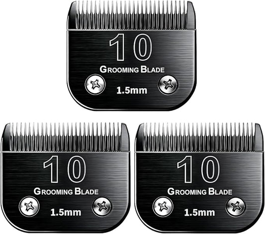 3 Pcs Size 10# Detachable Dog Grooming Blades, Compatible with Andis, Oster A5, Wahl KM10 Series Clippers, Cut Length 1.5mm, Black (10# 1.5mm, 3Pcs)