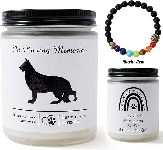 Soy Wax Scented Dog Memorial Candle, Loss of Dog Gift Candle, Dog Sympathy Candle, Dog Memorial Gifts for Loss of Dog, Thoughtful Sympathy, Remembrance - 7 Ounces (German Shepherd)