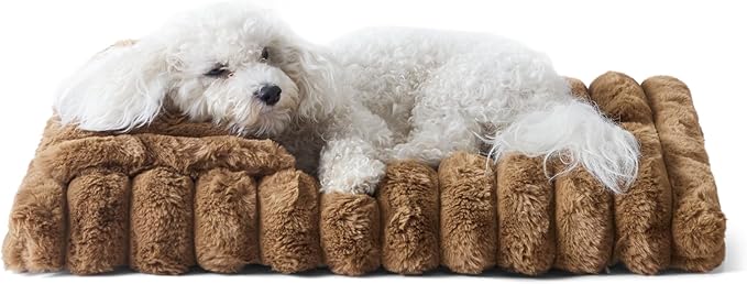 TOWN & COUNTRY LUXE CuddleTown Ribbed Bubble Stripe Pillow Crate Mat Pet Bed, Machine Washable Cover, Soft & Calming, Non-Slip Bottom, Brown, Extra Small 23"x17"x3"