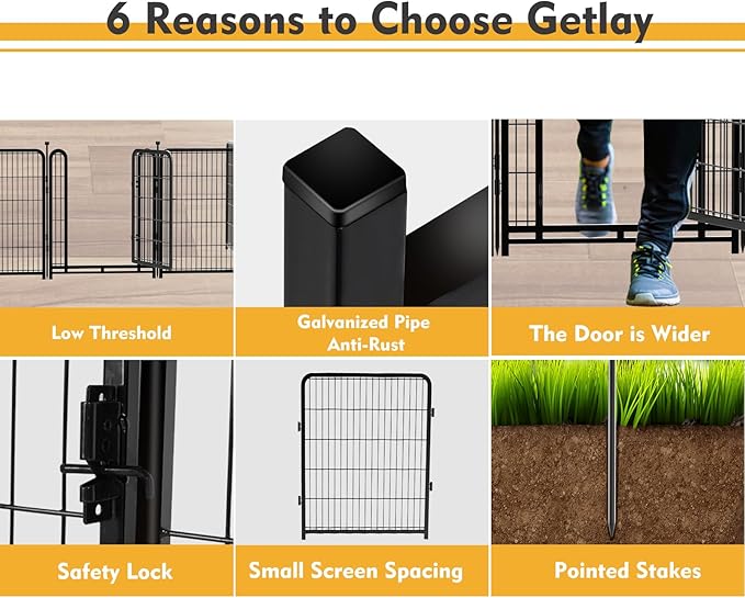 Dog Fence Outdoor 40inch 8 Panels with Door, Puppy Playpen Indoors, Metal Dog Pen Heavy Duty Pet Puppy Exercise Pen for Rv Camping Garden Yard, Wide Door Low Threshold Total 31 Ft Long