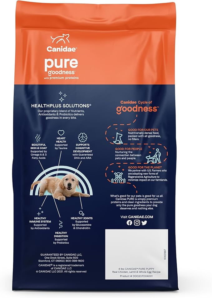 Canidae Pure Grain Free Dry Puppy Food, Real Chicken, Lentil & Whole Egg, 4 lbs.