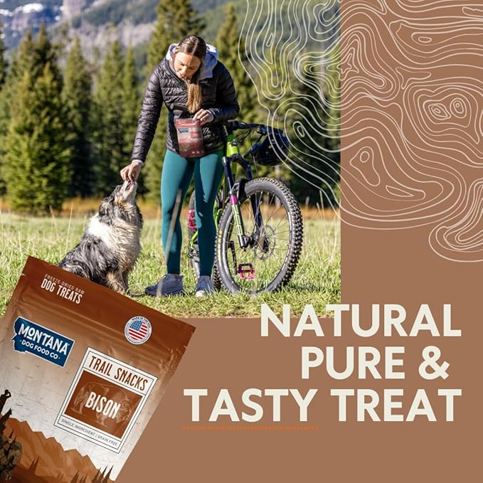 MONTANA DOG FOOD CO. Freeze-Dried Bison Liver Dog Treats (Trail Snacks) – 100% Natural, Single Ingredient, High Protein, Grain-Free, Made in USA – 3 oz Bag