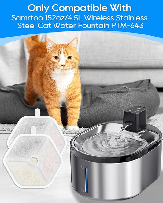Cat Water Fountain Filter Fit for Smartoo 152oz/4.5L Wireless Cat Fountain PTM-643, Cat Fountain Filter Replacement Fit for Smartoo Replacement Filters, Multilayer Filter, 8 Filters + 8 Sponge