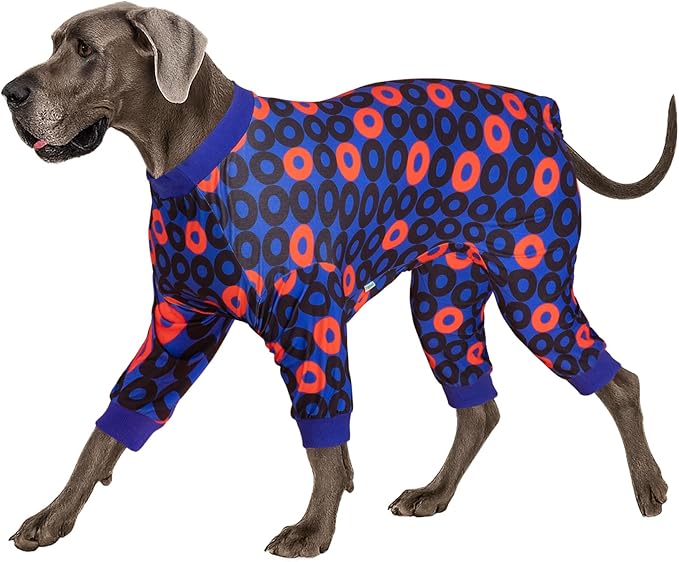 LovinPet Pet Pjs for Large Dogs Anti Licking Anxiety Calming Big Dog Pajamas, Lightweight Stretchy Fabric, Ring Print, Jammies for Large Dogs, Pitbull Party Clothes, Big Dog Costume,XL