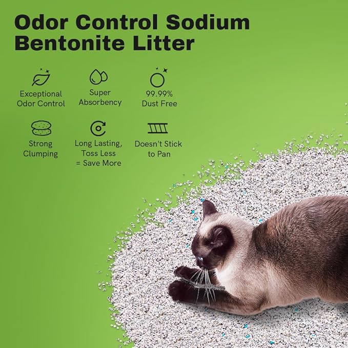 LALAHOME Bentonite Litter Sodium Mineral Cat Litter Clumping, Odor Control Kitty Litter for Self Cleaning Box & Automatic Litter Box, Dust Free, Strong Durability, 20 lb