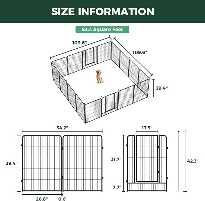 FXW Instant Unleashed Dog Playpen, Portable Pet Fence for Outdoor, RV Trips, and Camping, 40inch, 16 Panels for Medium and Large Dogs│Patented