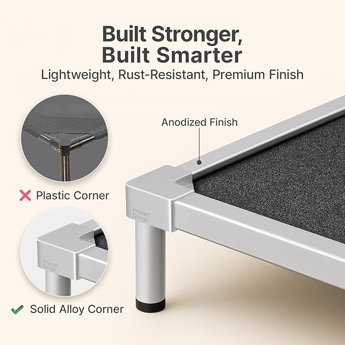 Chew Proof Elevated Dog Bed Medium Size Dog, Aluminum Alloy Dogs Supplies Raised Cot for Cooling Indoor/Outdoor/Camping Use Indestructible & Washable Pet Bed for Crate-40.6"x 28.7" x 7"
