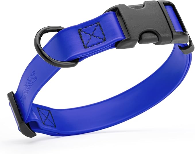 Dogline Durable Biothane Waterproof Collar for Dogs - Odor-Resistant Coated Webbing, Quick-Release Design, Comfortable Adjustable Fit, 1" W by 15-25" L, Blueberry Royal