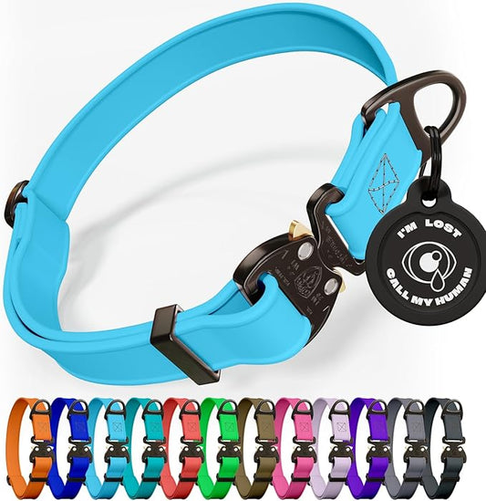 Biothane Dog Collar with Cobra Buckle - Made in USA - QR Code Dog Tag ID Included - Adjustable Heavy Duty Dog Collars for Medium Large Dogs - Waterproof Military Grade Tactical Collar for Dogs