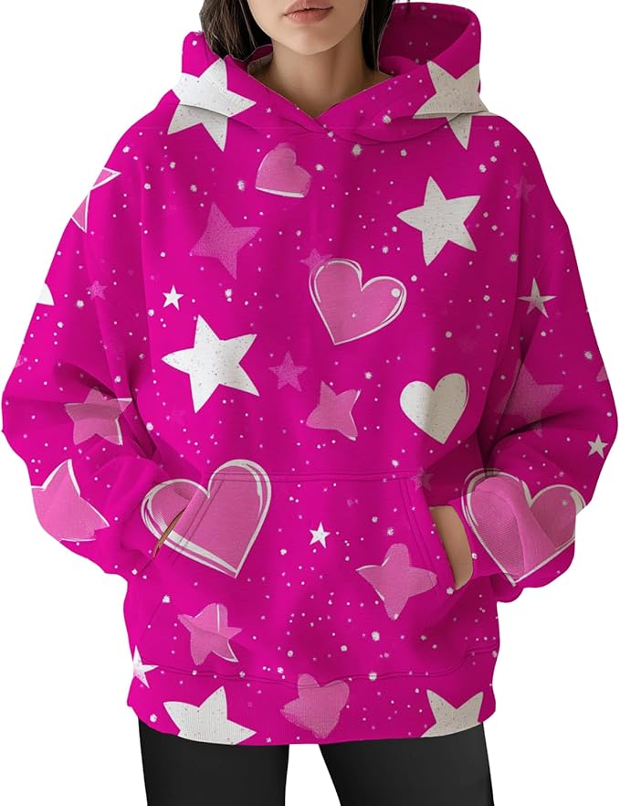 Womens Cat Print Hoodies Trendy Funny Cat Graphic Long Sleeve Sweatshirt Y2k Streetwear Hooded Pullover Tops