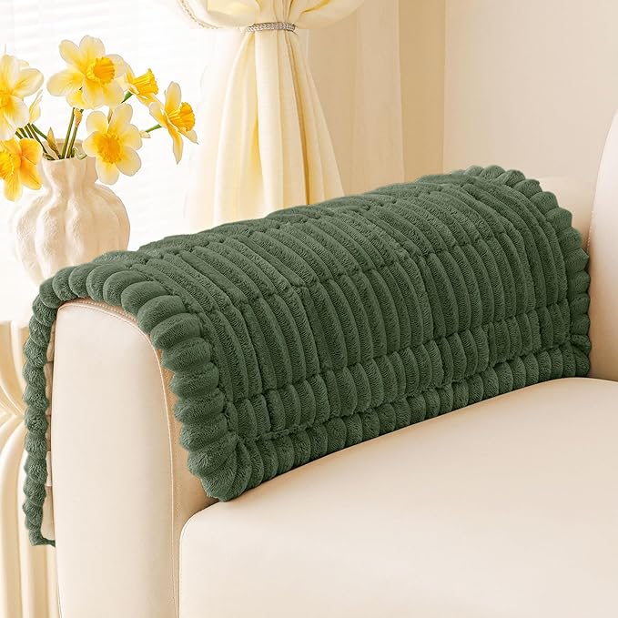 Smiry Couch Cover for Dogs Washable, Non Slip Fuzzy Pet Couch Covers for 3 Cushion Sofa Pet Friendly, Thick Soft Sofa Slipcovers Cushion Protector (Dark Green, 27.6" x 27.6")