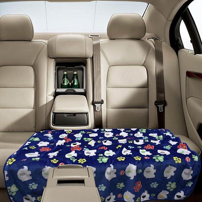 Rezutan Soft Fleece Dog Blanket, 60X50 inches, Blue Elephant Pattern and Paw Prints, Polyester, Breathable, Fade Resistant, Lightweight, Machine Wash