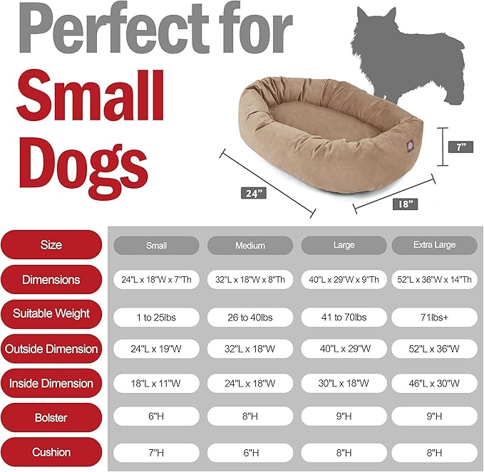 Majestic Pet 24 Inch Suede Calming Dog Bed Washable 24x19x7 (Inch) – Cozy Soft Round Donut Dog Bed with Spine Support for Dogs to Rest Their Head - Pet Bed Small – Stone (2025)