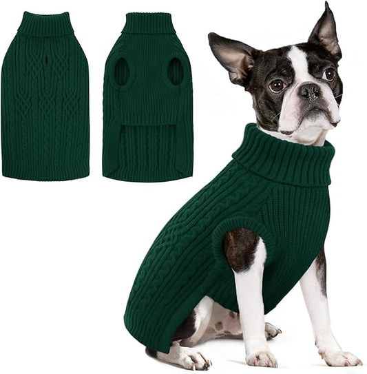 SUNFURA Dog Sweater, Dog Sweaters for Medium Dogs Girl Boy, Warm Soft Sweaters Pullover for Fall Winter, Solid Color Turtleneck Knitwear Clothes for Pug, Yorkie, Boston Terrier, Green M